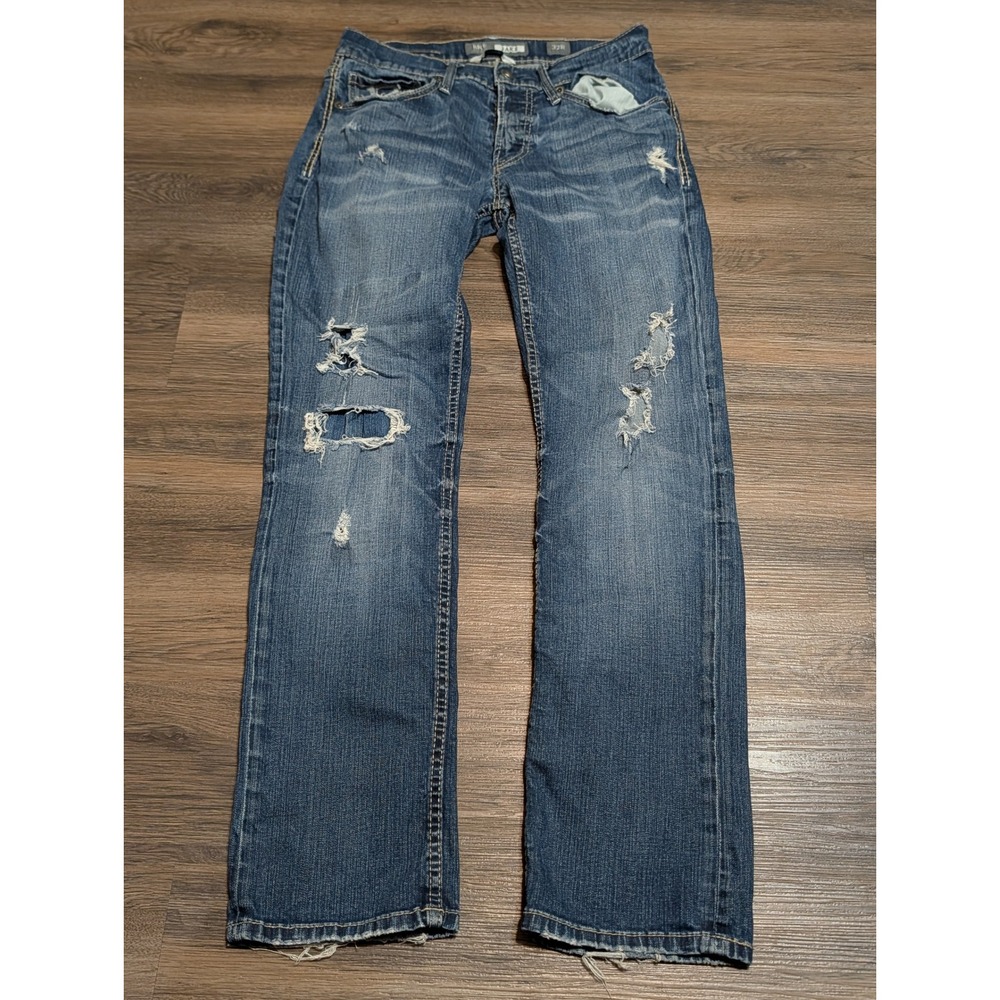 BKE Jake Straight Leg Distressed Jeans Mens 32R Medium Wash Button Fly Denim